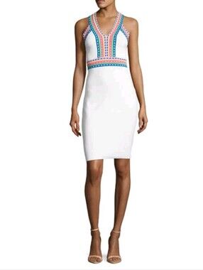 Milly Of New York Striped Trim White Bodycon Knit Dress Size Small